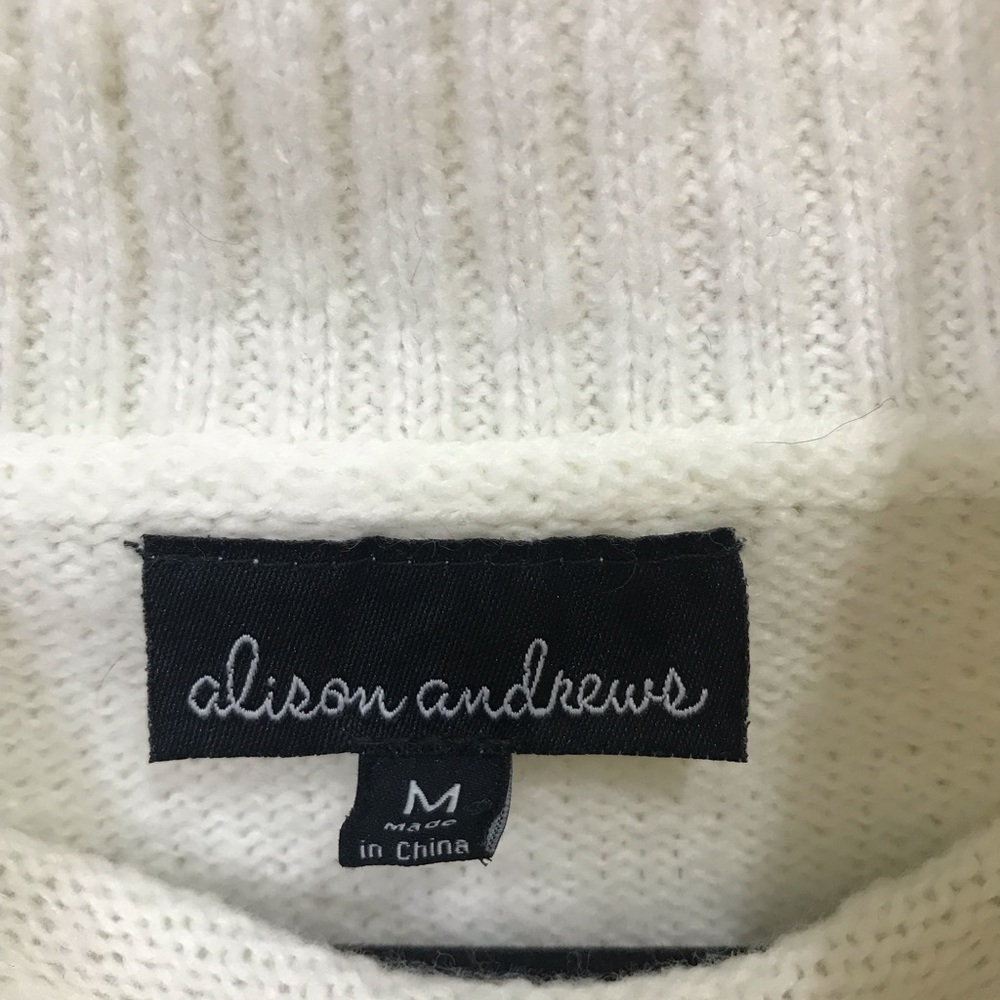 Women's Cream Turtleneck Sweater with Light Gray Pocket & Cuffs - Picture 2 of 4